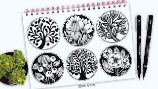 6 Beautiful Flower Zentangle Drawing With Relaxing Music| Zentangle Art |Doodle Art | Zen-Doodle Art