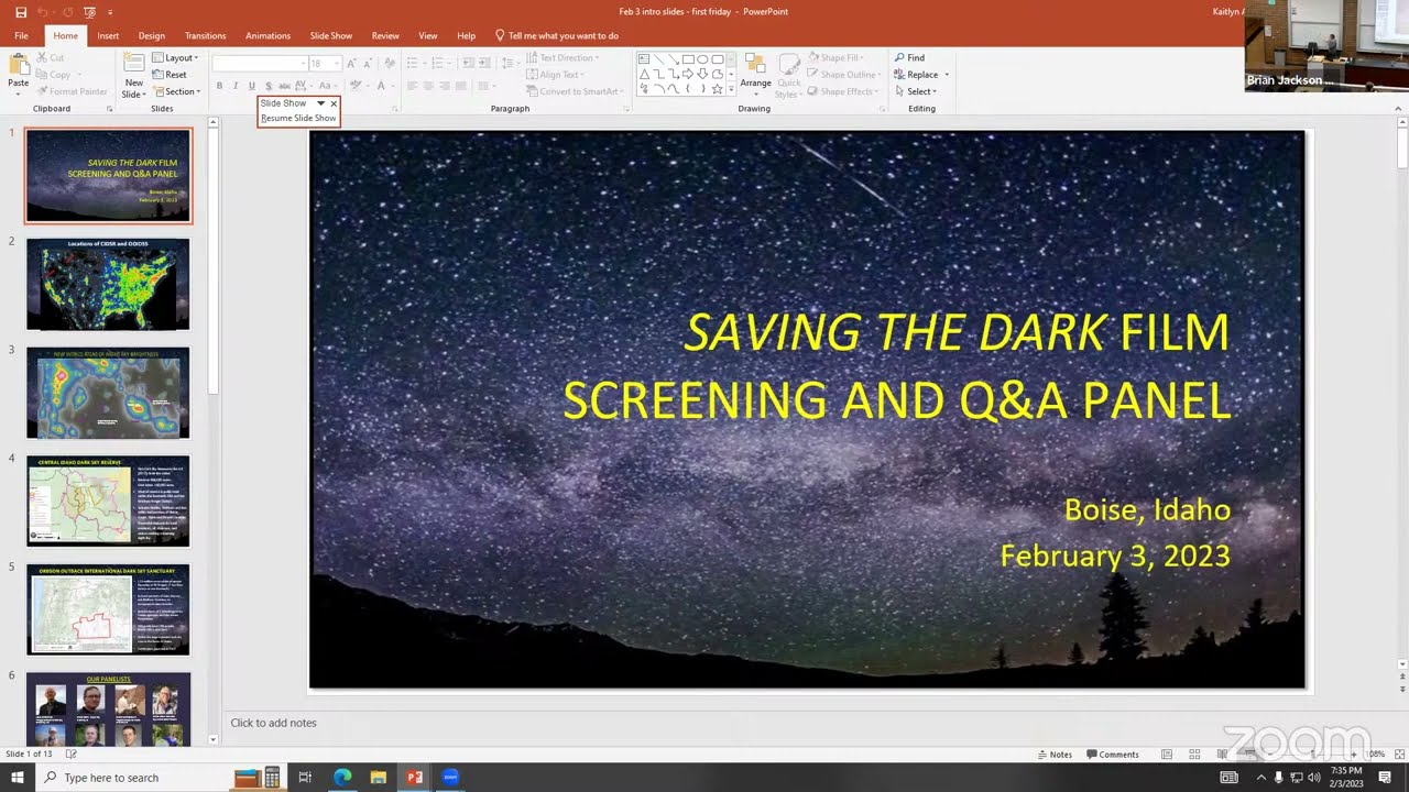 First Friday Astronomy - February 2023 - Carol Cole - Saving the Dark