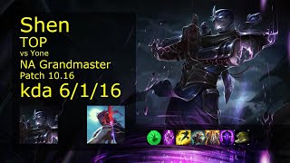 Shen vs Yone Top - NA Grandmaster 6/1/16 Patch 10.16 Gameplay screenshot 2