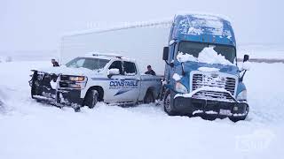 01-24-2023 Amarillo, TX to Shamrock, TX - Winter Storm-Semi Hits Cop Car-Pulling Semis out-Crashes