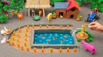 DIY tractor Farm Diorama with house for cow, pig, fish pond | how to plant a carrots field #15