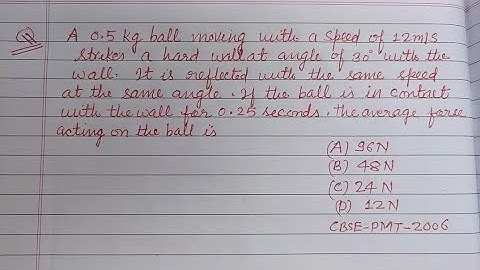 A 0.5  kg ball moving with a speed of 12 m/s strikes a hard wall... | neet physics pyq solution