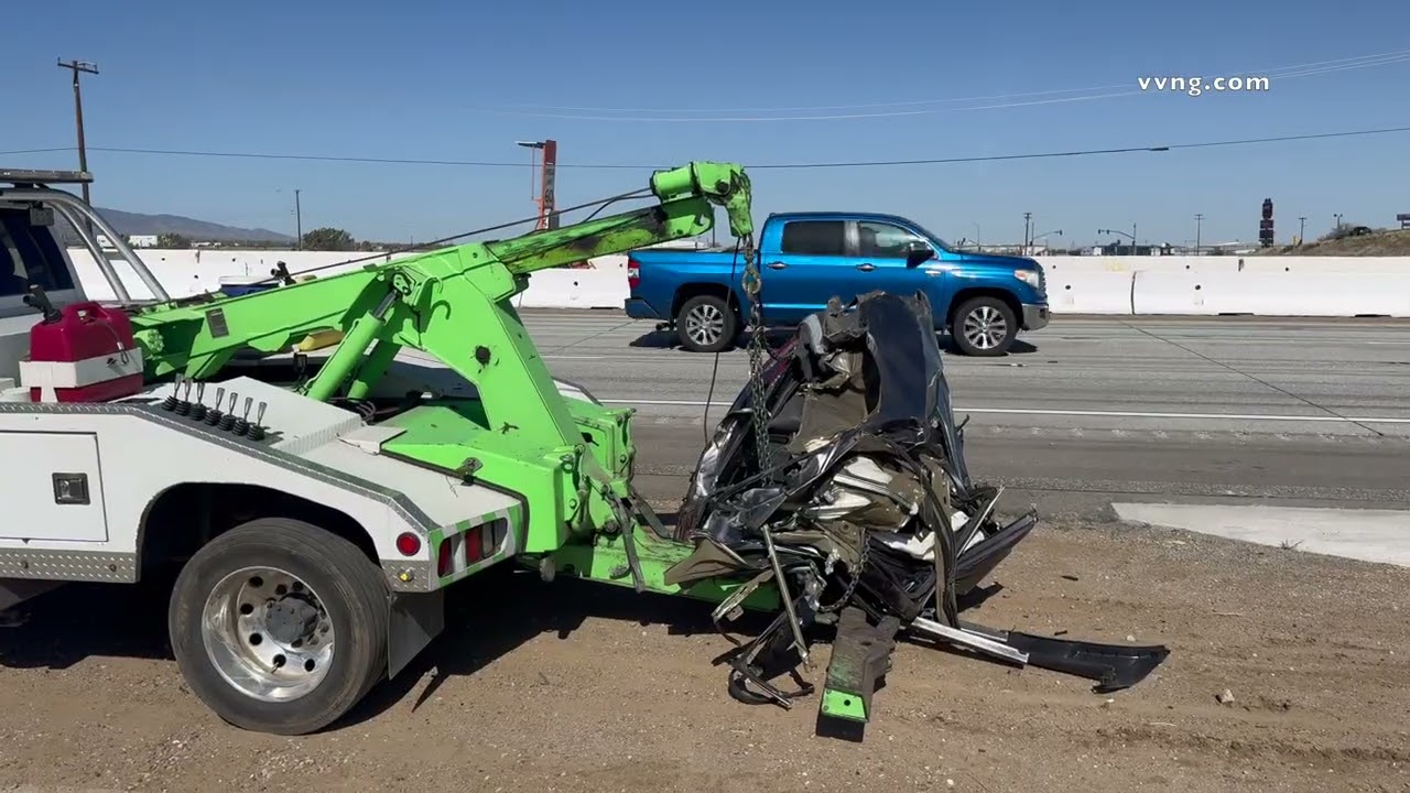 Driver’s Vehicle Mangled After Crashing Into Overpass on I-15 in Hesperia