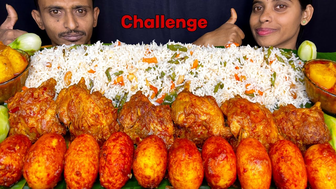 Spicy Egg Curry, Fried Rice & Chicken Kosha Eating Challenge! 🔥💥 || Eating Competition 