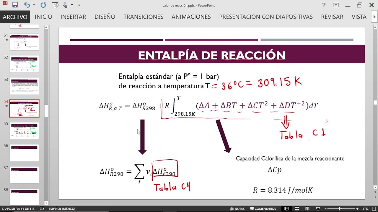 Calor requerido por una reacción química enzimática
