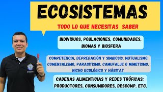 ECOSISTEMAS. NICHO ECOLOGICO, COMPETENCIA, SIMBIOSIS, MUTUALISMO, HABITAT, RED TROFICA, BIOMAS, ETC.