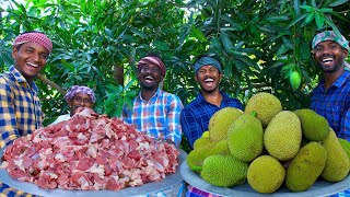 Jackfruit Mutton Raw Jackfruit Mutton Gravy Cooking In Village Spicy Mutton Recipe Mutton Curry