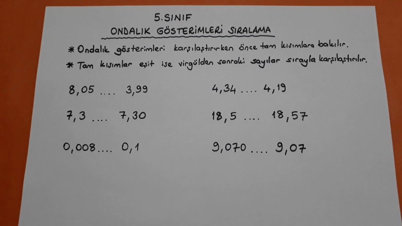 5.sınıf ondalık gösterimleri sıralama (büyüklük küçüklük) @Bulbulogretmen #matematik #ondalık #kesir