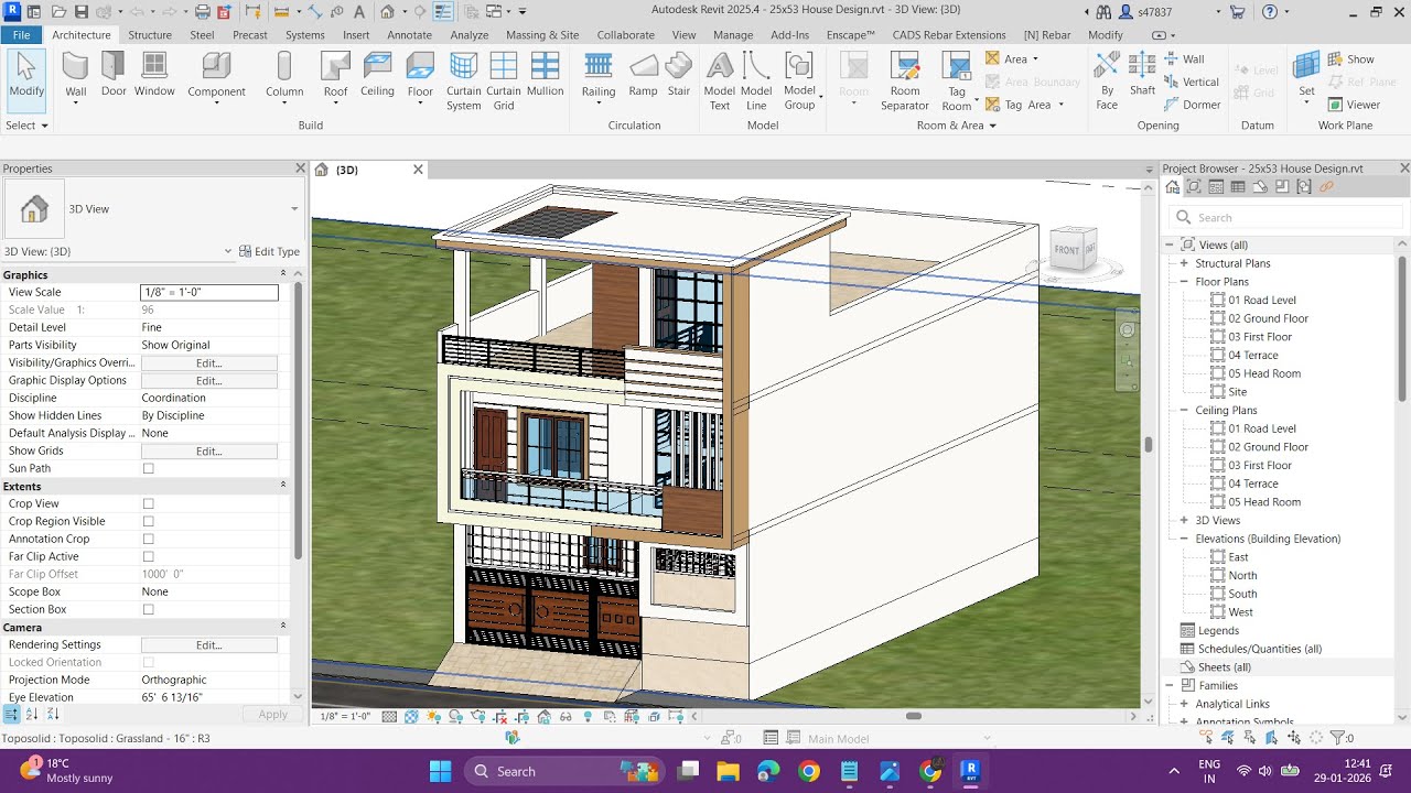 DAY 07: 25x53 House Design Project using Revit Architecture - YouTube