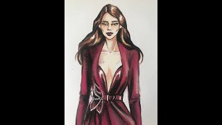 Fashion illustration: velvet rendering with markers and soft pastels screenshot 3