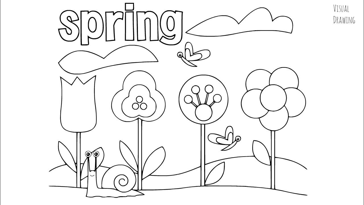 Easy Spring Season Drawing for Kids, How to Draw a Simple Cartoon ...