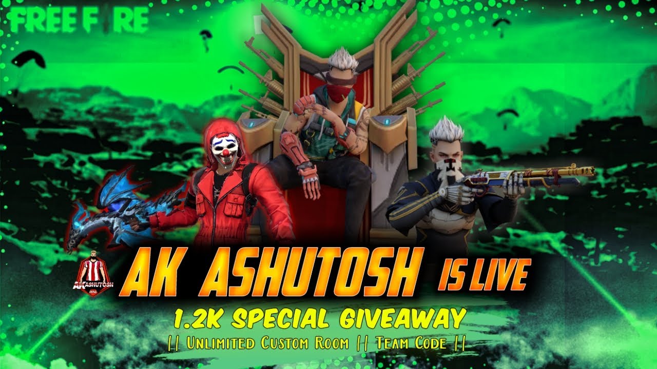 FREE FIRE LIVE 1.2K SPECIAL GIVEAWAY || CUSTOM ROOM || TEAMCODE || FF ...