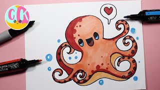 رسم سهل جداً رسم أخطبوط بالخطوات تعليم الرسم | toDraw a Cute Octopus