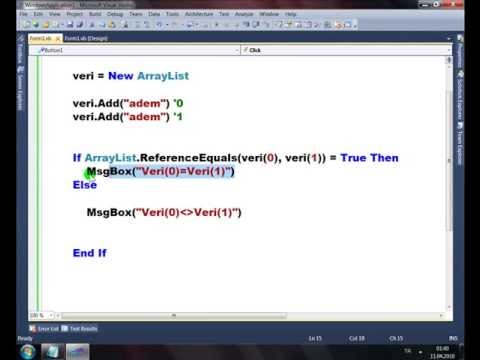Visual Basic .NET - Ders 312 : ArrayList - ReferenceEquals