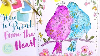 How to Paint Whimsical Love Birds for Beginners | Easy Tutorial to Learn Loose Watercolor Painting
