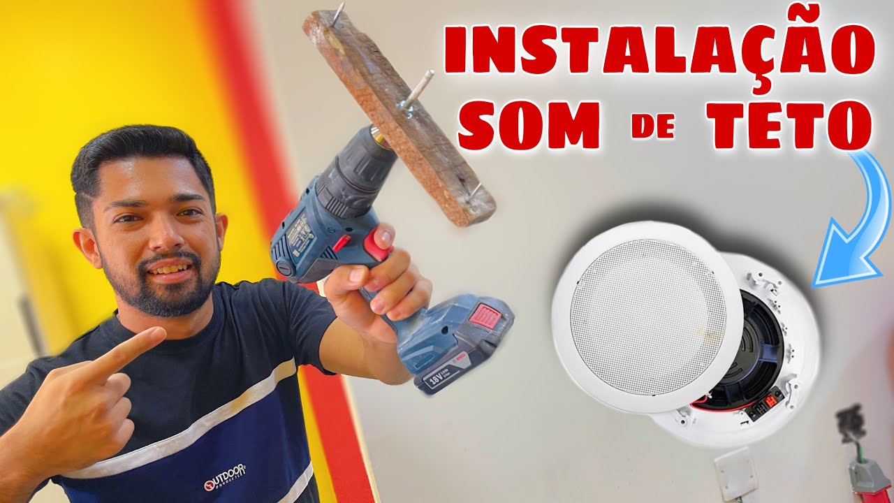 INSTALANDO SOM AMBIENTE NA SORVETERIA - ARANDELA DE TETO - CAIXA DE SOM NO TETO - FURAR FORRO GESSO
