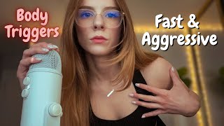 ASMR | FAST AND AGGRESSIVE BODY TRIGGERS (fabric sounds, skin scratching, mouth sounds)