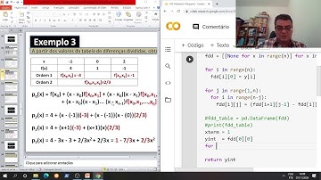 Curso Cálculo Numérico - Modulo 05 - Aula 09 - Interpolação polinomial via forma de Newton: Python