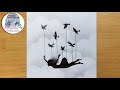 How to draw A flying girl with birds || Pencil sketch for beginners ||  Uçan bir kız nasıl çizilir