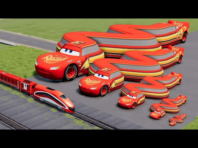 Big & Small Long Snake Lightning Mcqueen vs Trains | BeamNG.Drive class=