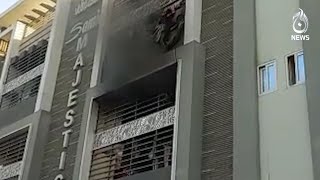Fire breaks out in an apartment near peoples secretariat Karachi | Aaj News