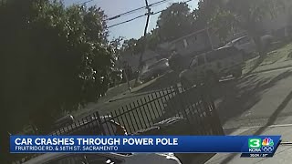 Video shows moment car crashed into pole in south Sacramento