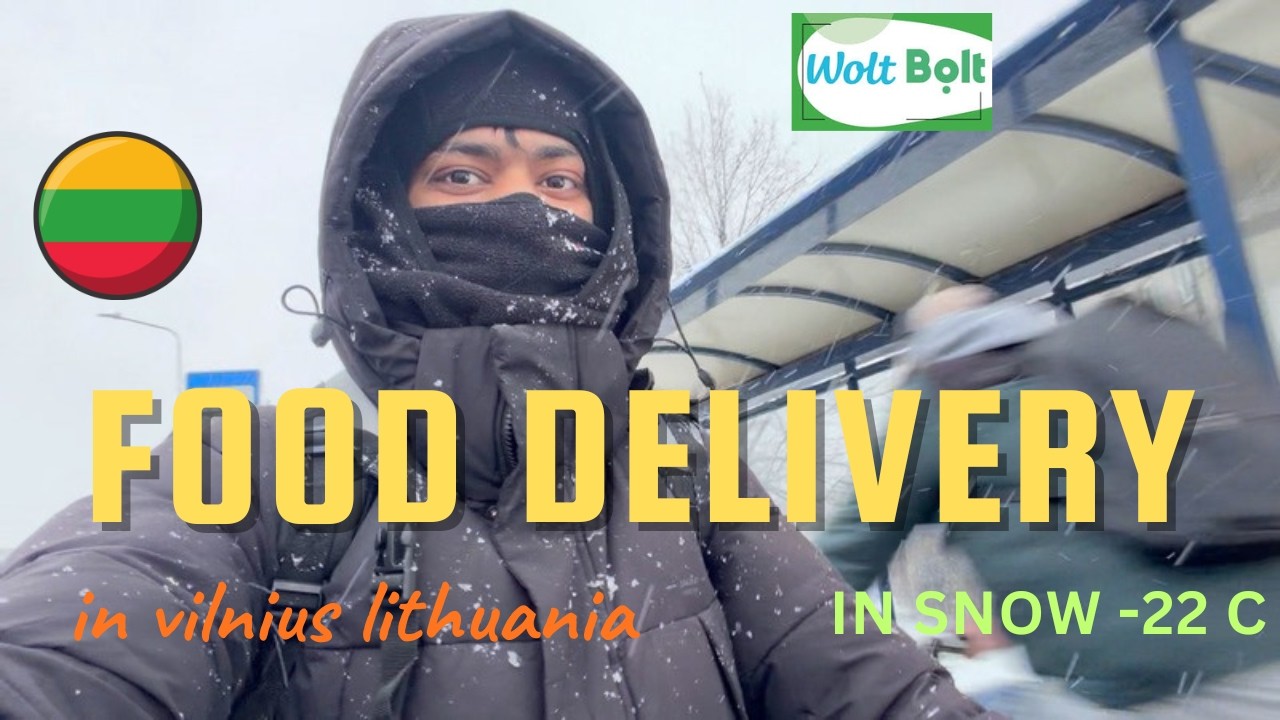 Food delivery in snow in Lithuania | Wolt earnings in Vilnius | winter kit for food delivery