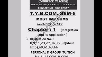 Most Imp for T.Y.B.Com.Sem-5 Stat Chapter 1 (Integration and its Application)
