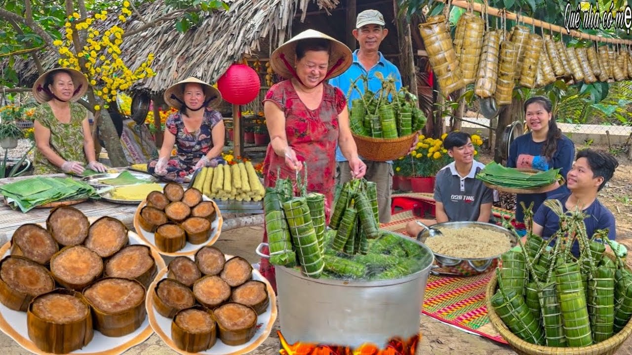 Bánh Tét Nước Tro Đậu Xanh | Hương Vị Bánh Quê Ngày Tết || Tet cake on Tet holiday
