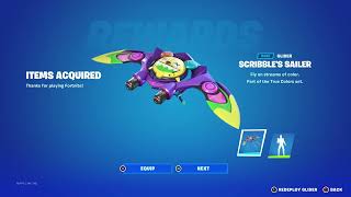 SCRIBBLE'S SAILER GLIDER! PUMPED EMOTE! TRUE COLORS GEAR PACK! FORTNITE PLAYSTATION CELEBRATION PACK