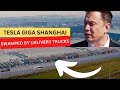 TESLA GIGA SHANGHAI Swamped by Delivery Trucks as Production Returns to Full Speed