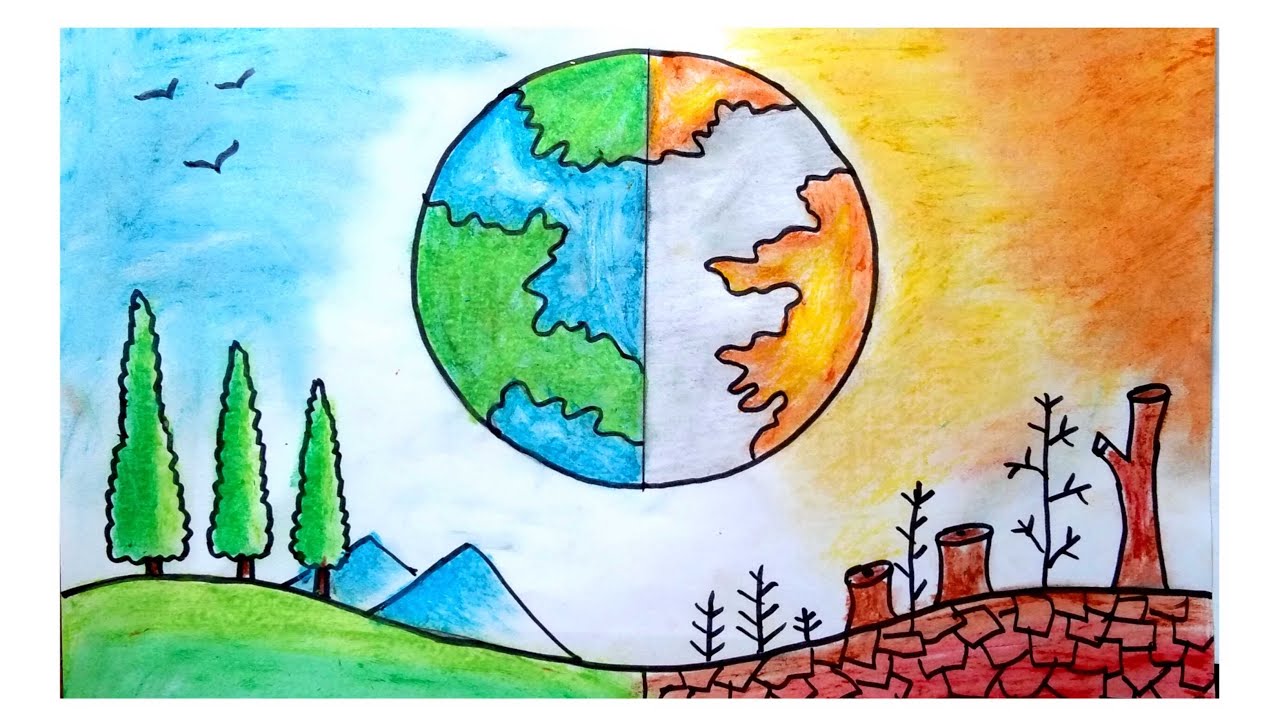 How to draw save earth poster chart for school students (very easy) step...  | Earth poster, Save earth posters, Earth drawings