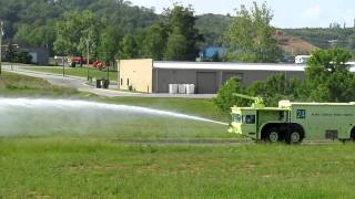 Oshkosh M6000 8x8 ARFF, bumper turret /water cannon in action