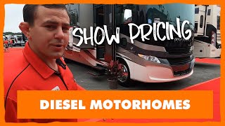 Touring Class A Diesels at RV Show with PRICING!