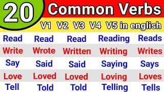 20 COMMON VERBS in English | V1 V2 V3 V4 V5 Verbs List | Verbs in English Grammar
