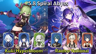 C5 Kuki Hyperbloom C2 Raiden National - Genshin Impact 5.8 Spiral Abyss Full Clear