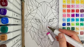 Coloring a Geometric Wolf Live Cheap Markers ASMR