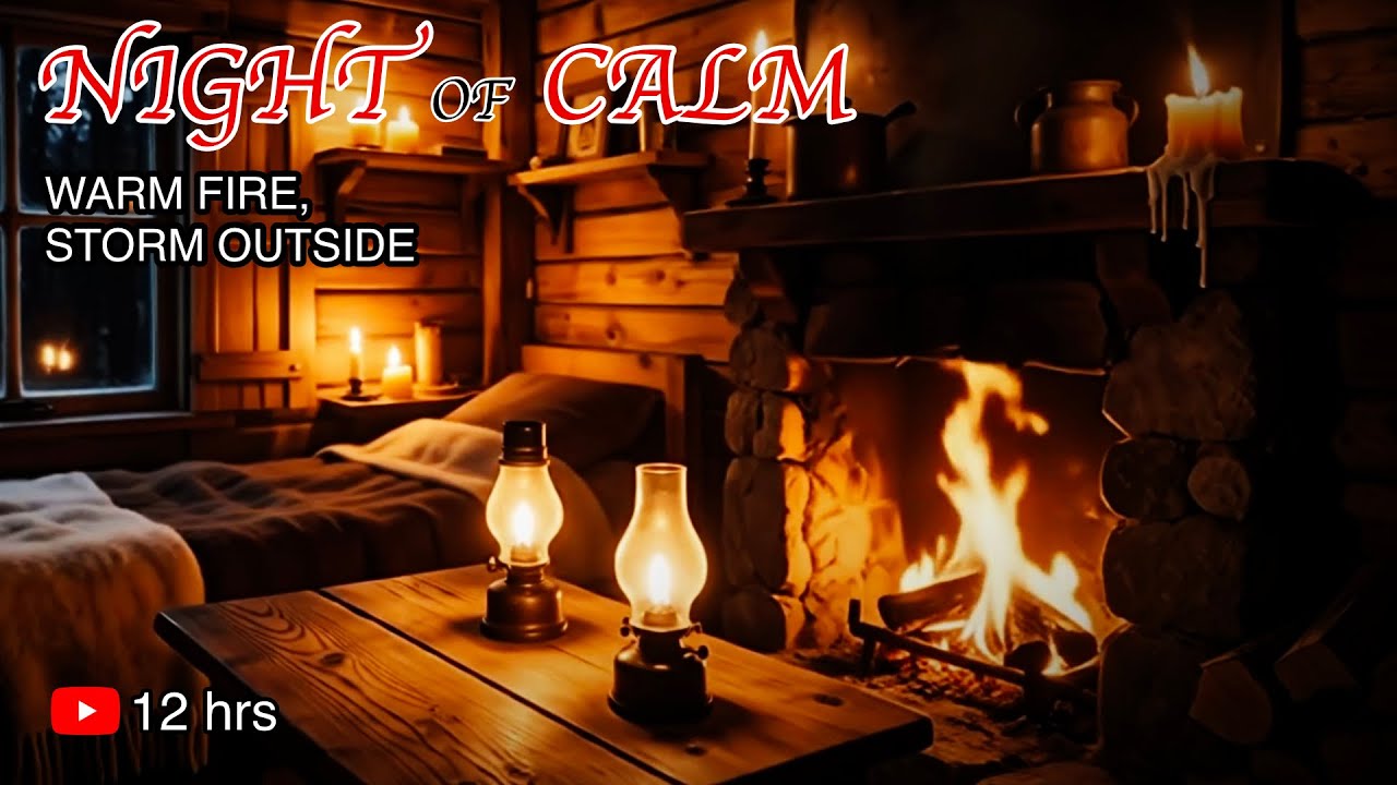 Workman's Cabin at Night 🌲 Crackling Fire Drowns Out Racing Thoughts (12 Hours)