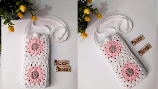 كروشيه جراب للموبيل او شنطه كروس من وحدات مربعه الشكل /   phone bag Totrial granny square