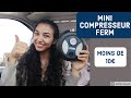 Test mini compresseur action  un gonfleur de pneu  moins de 10  ferm