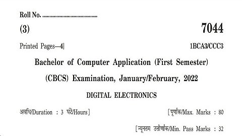 BCA | DIGITAL ELECTRONICS | 1ST SEMESTER | MCU | QUESTION PAPER | 2022