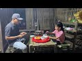 Uncle Dong made a bamboo dining table. I sow vegetable seeds. We had dinner together