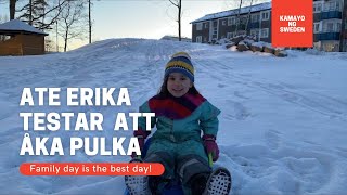 Erika testar att åka pulka || Cold & Snow || Winter time || Kamayo ng Sweden