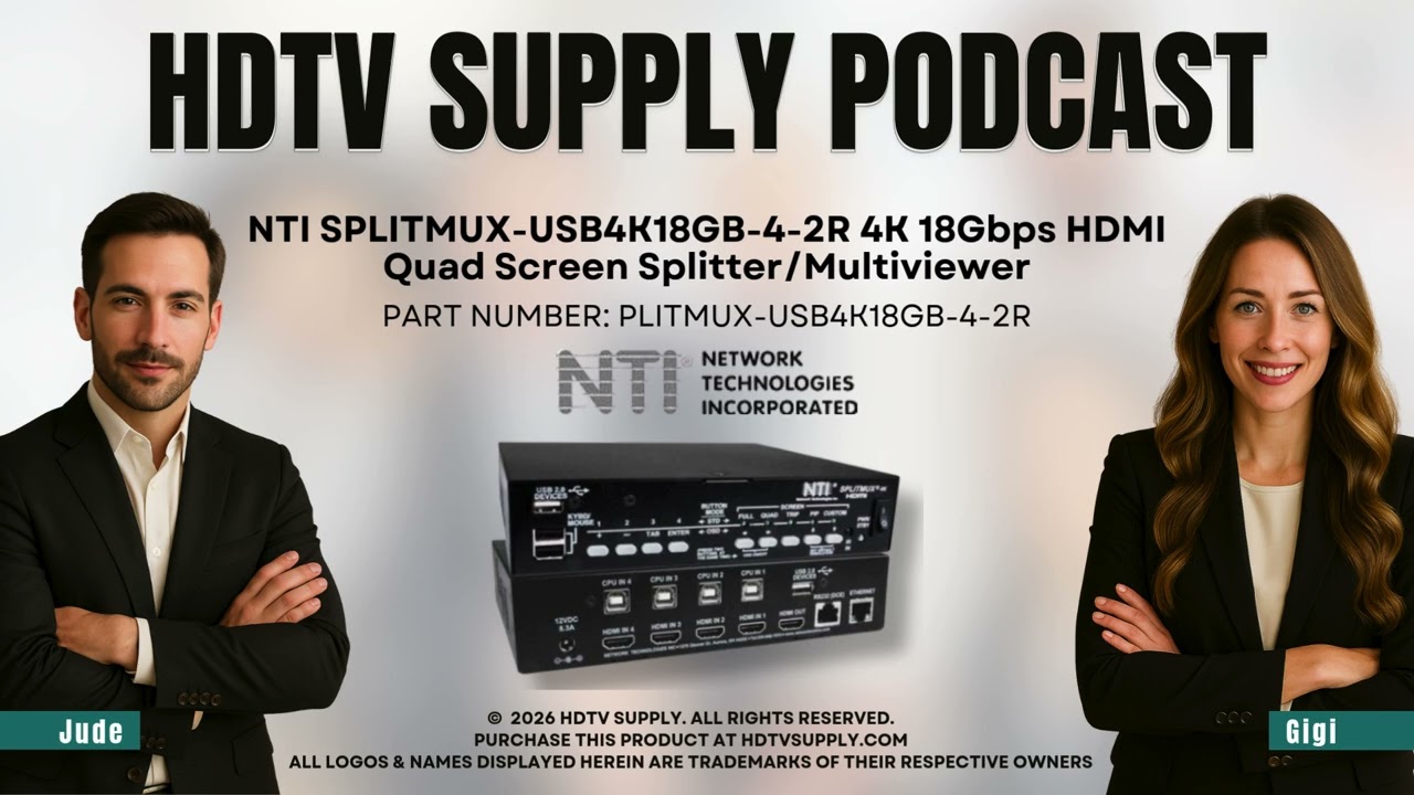 NTI SPLITMUX-USB4K18GB-4-2R 4K 18Gbps HDMI Quad Screen Splitter/Multiviewer
