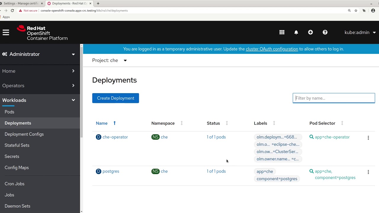 Installation of Eclipse Che in TLS mode on Openshift cluster using ...