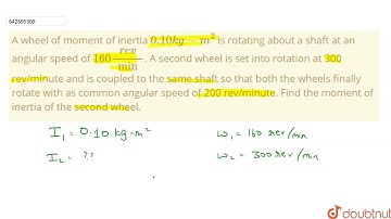 A wheel of moment of inertia 0.10 kg-m^2 is rotating about a shaft at an angular speed of 160 (r...
