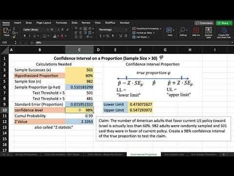 Inferential Statistics - Confidence Interval Proportion in Excel (One ...