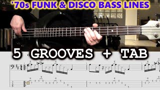 70s FUNK & DISCO BASS LINES | 5 GROOVES with TAB