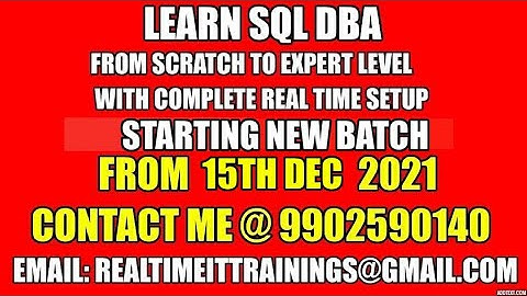 Starting New Batch on SQL SERVER  DBA from 15th Dec