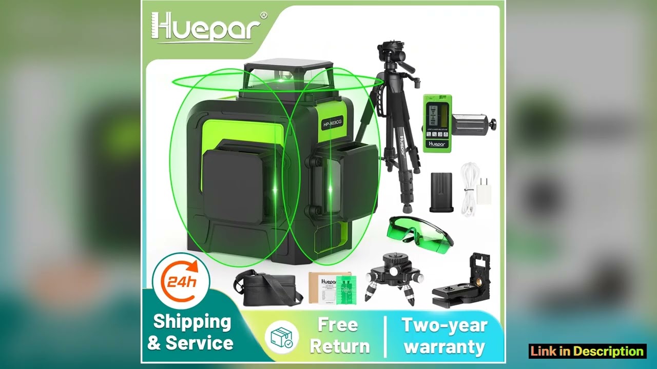 Huepar 12 Lines 3D Cross Line Laser Level Kit Osram Green Laser Beam SelfLeveling 360 Vertical